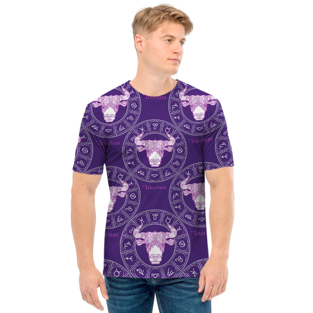 Purple Taurus Zodiac Pattern Print Men's T-Shirt