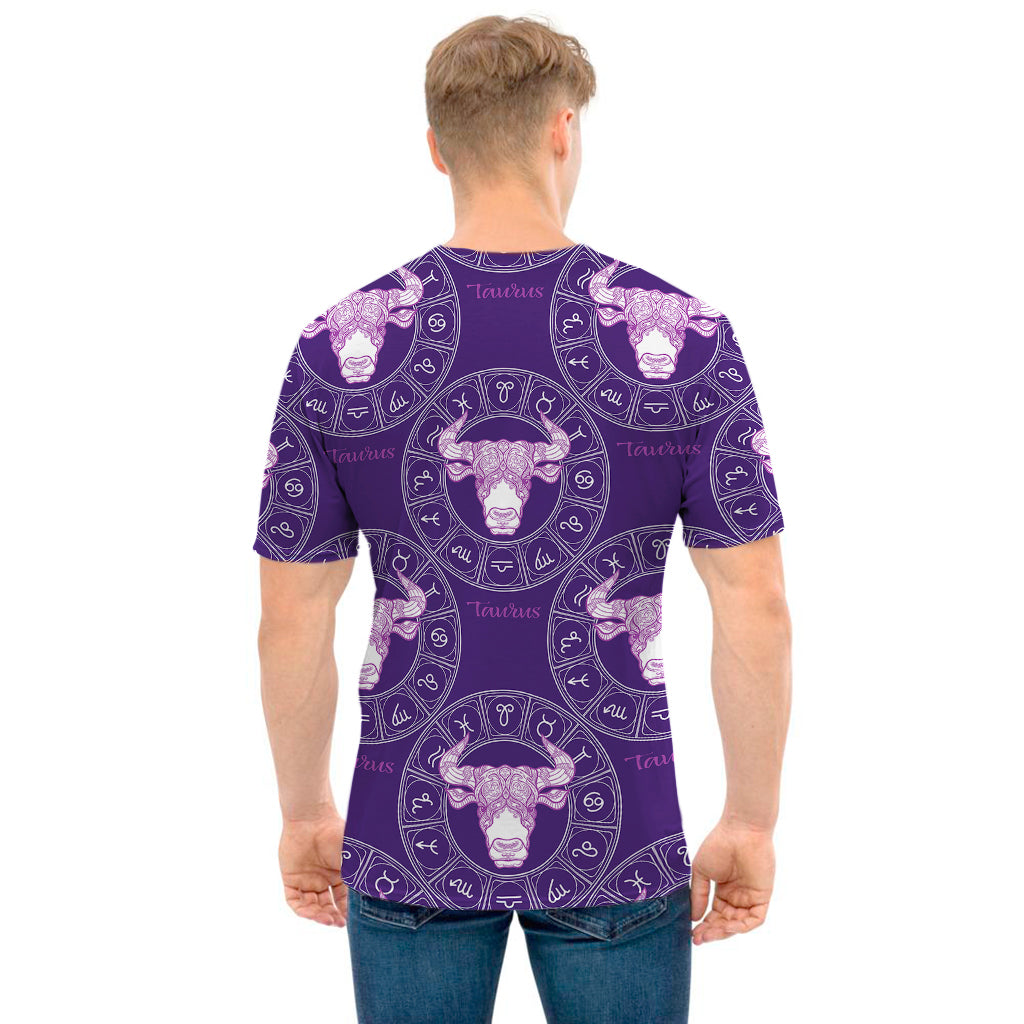 Purple Taurus Zodiac Pattern Print Men's T-Shirt