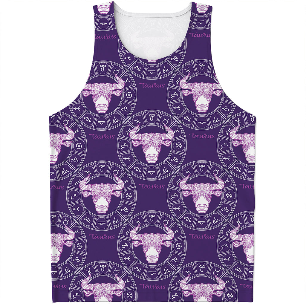 Purple Taurus Zodiac Pattern Print Men's Tank Top