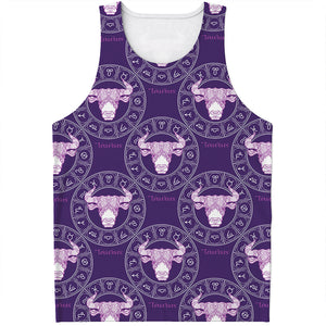 Purple Taurus Zodiac Pattern Print Men's Tank Top