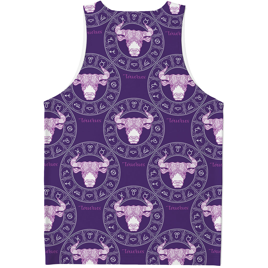 Purple Taurus Zodiac Pattern Print Men's Tank Top