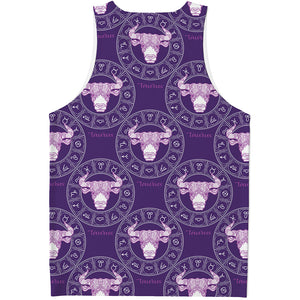 Purple Taurus Zodiac Pattern Print Men's Tank Top