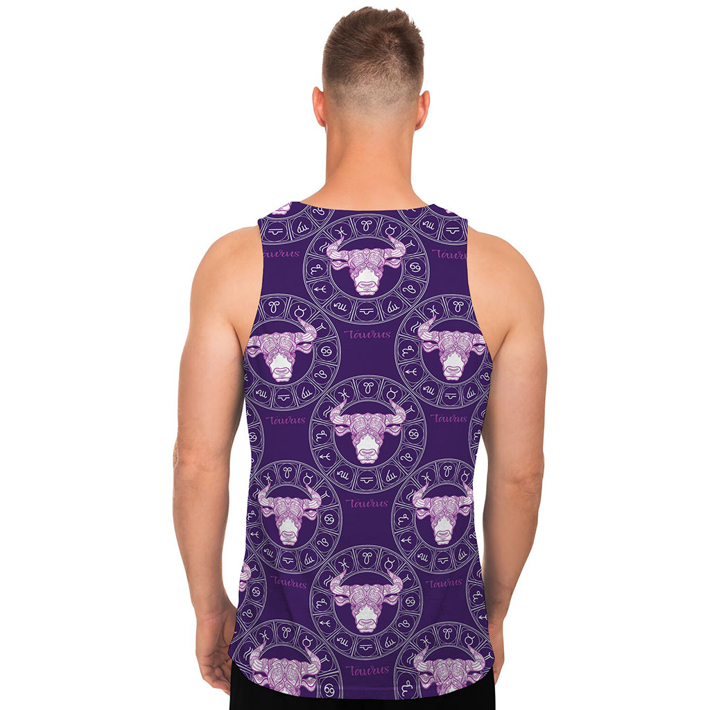 Purple Taurus Zodiac Pattern Print Men's Tank Top