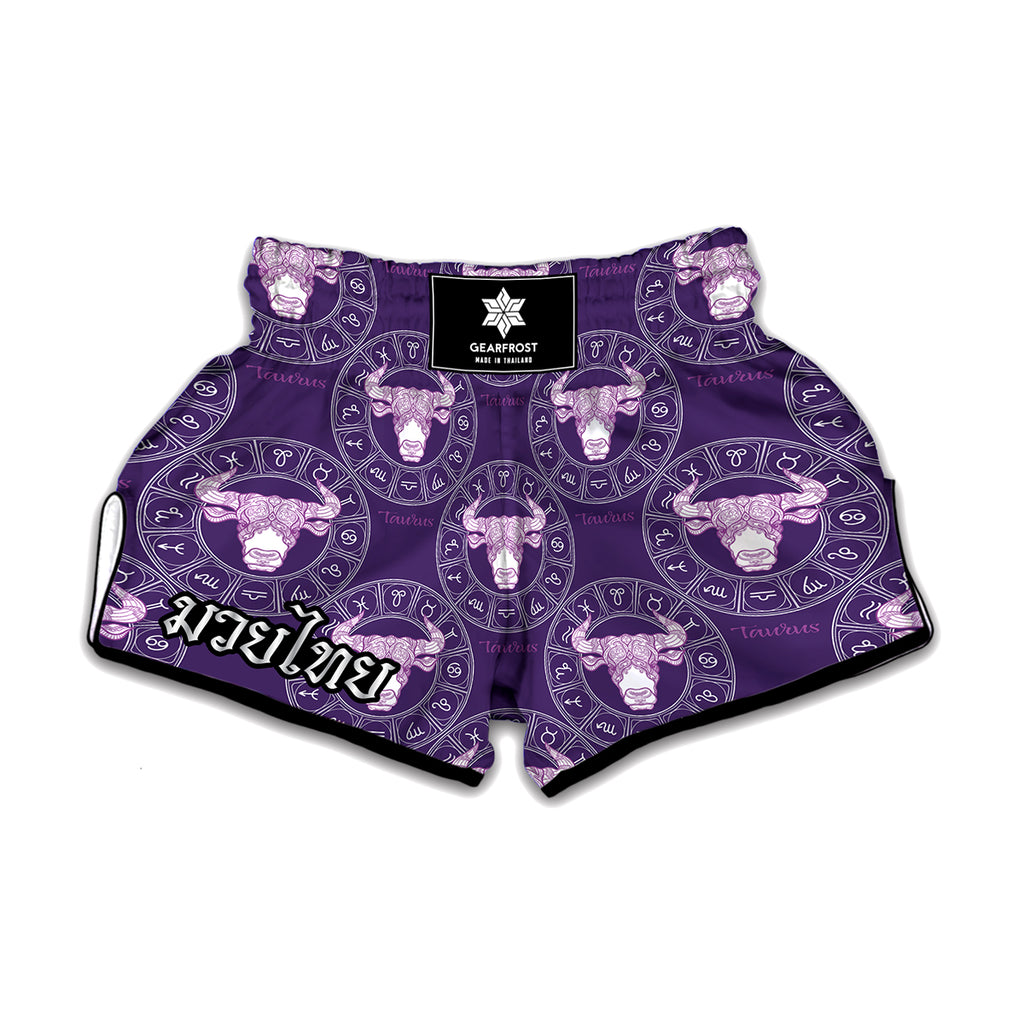 Purple Taurus Zodiac Pattern Print Muay Thai Boxing Shorts