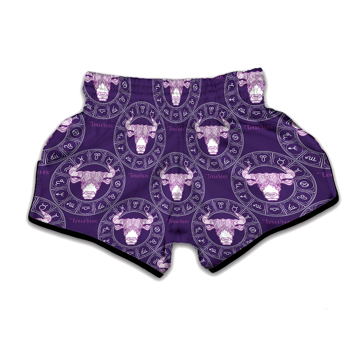 Purple Taurus Zodiac Pattern Print Muay Thai Boxing Shorts