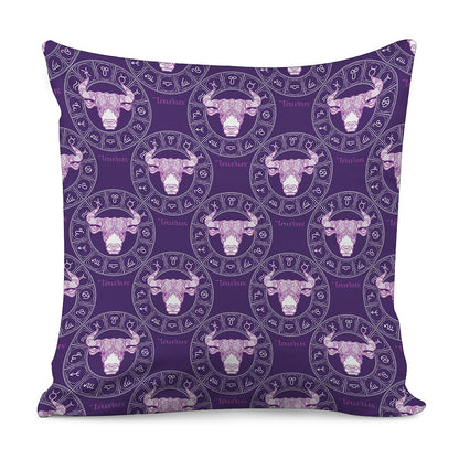 Purple Taurus Zodiac Pattern Print Pillow Cover