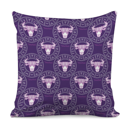 Purple Taurus Zodiac Pattern Print Pillow Cover