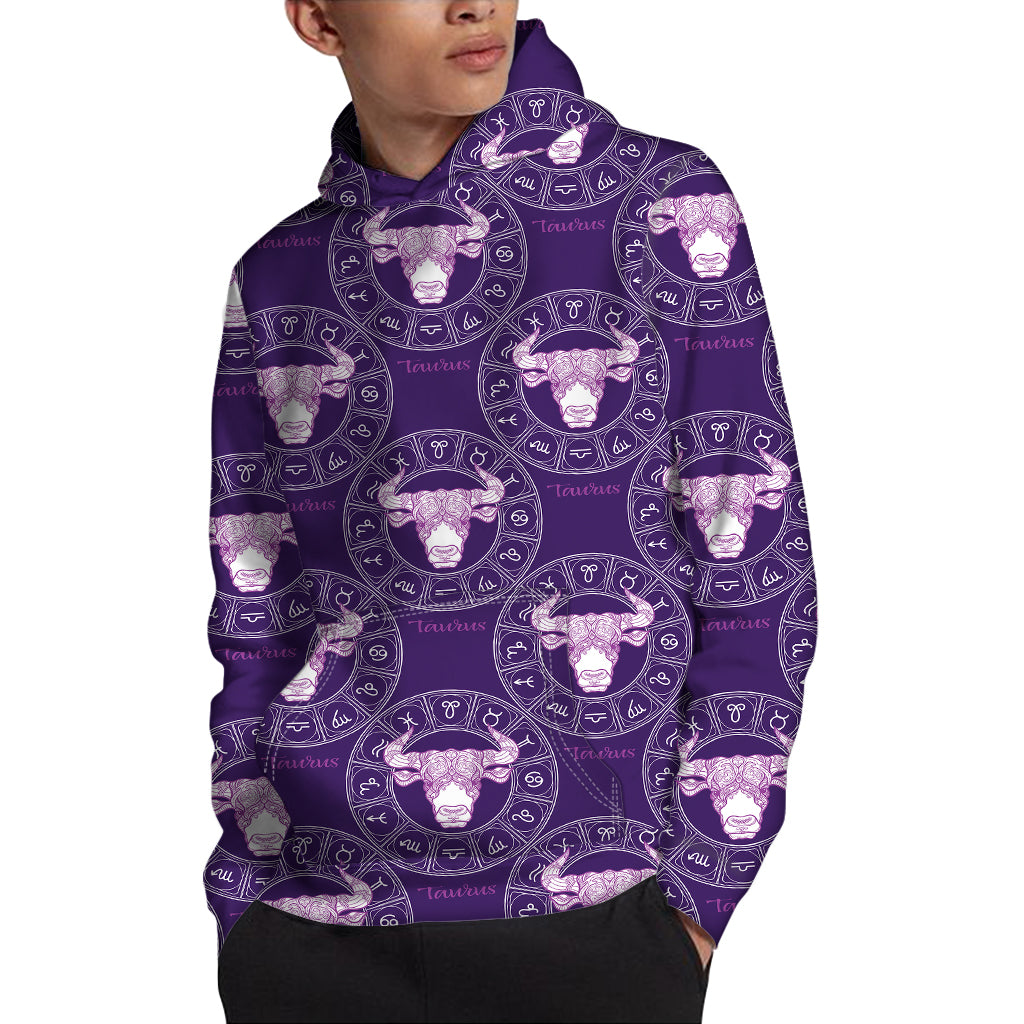 Purple Taurus Zodiac Pattern Print Pullover Hoodie