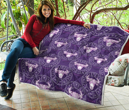 Purple Taurus Zodiac Pattern Print Quilt