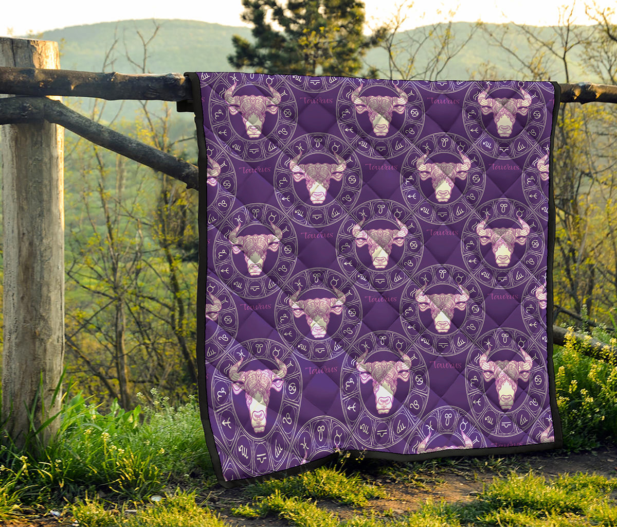 Purple Taurus Zodiac Pattern Print Quilt
