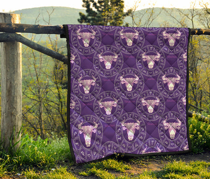 Purple Taurus Zodiac Pattern Print Quilt