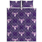 Purple Taurus Zodiac Pattern Print Quilt Bed Set