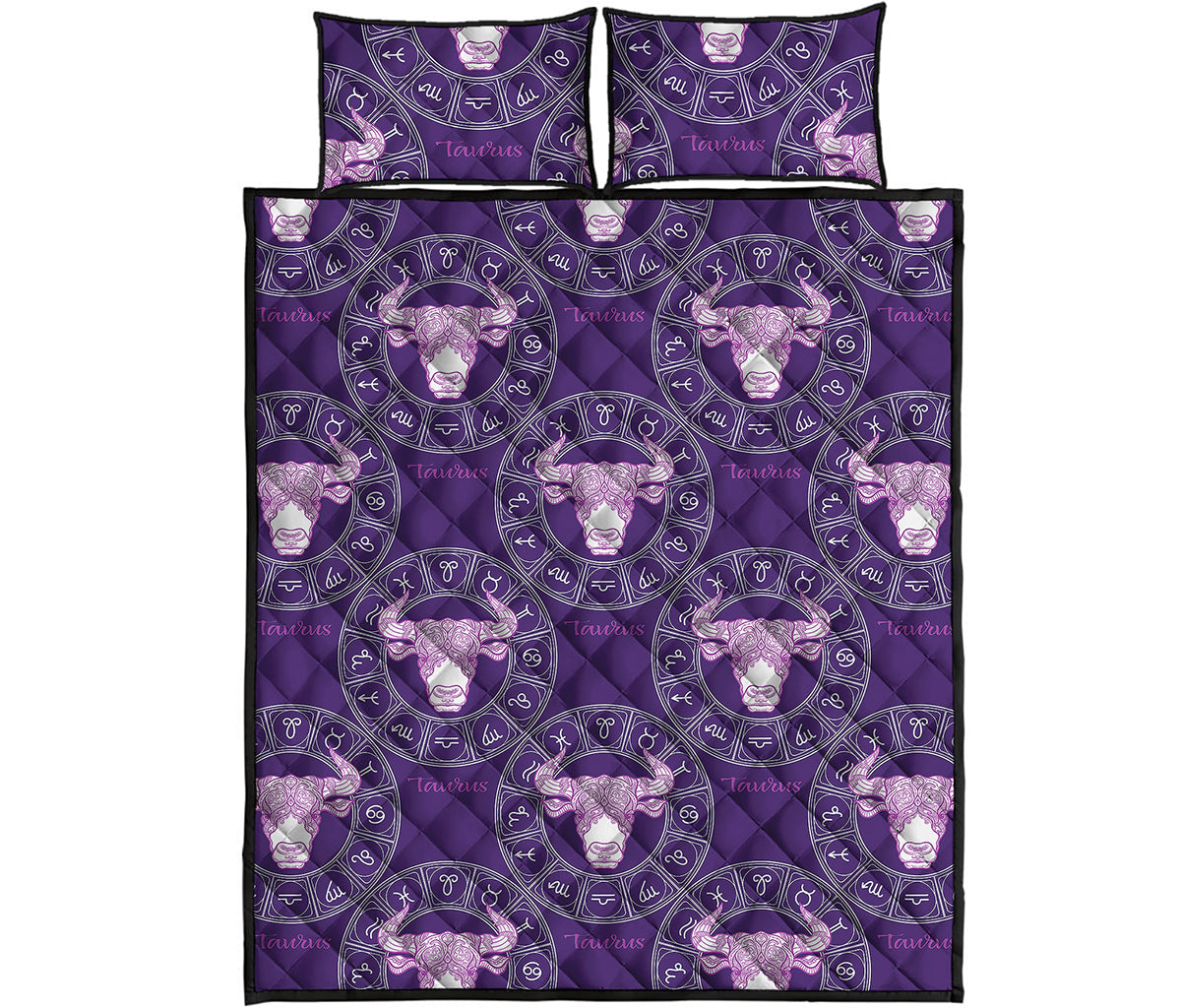Purple Taurus Zodiac Pattern Print Quilt Bed Set