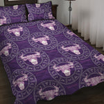 Purple Taurus Zodiac Pattern Print Quilt Bed Set
