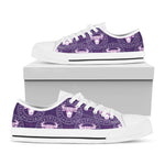 Purple Taurus Zodiac Pattern Print White Low Top Shoes
