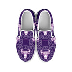 Purple Taurus Zodiac Pattern Print White Slip On Shoes