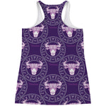 Purple Taurus Zodiac Pattern Print Women's Racerback Tank Top