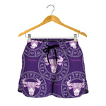Purple Taurus Zodiac Pattern Print Women's Shorts