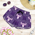 Purple Taurus Zodiac Pattern Print Women's Shorts