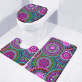 Purple Teal Circle Mandala Print 3 Piece Bath Mat Set