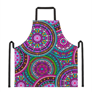 Purple Teal Circle Mandala Print Apron