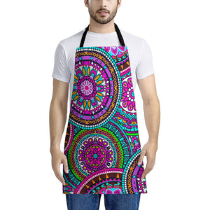 Purple Teal Circle Mandala Print Apron