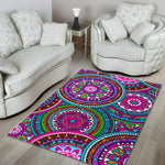 Purple Teal Circle Mandala Print Area Rug GearFrost