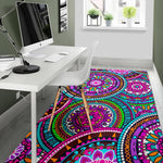 Purple Teal Circle Mandala Print Area Rug GearFrost