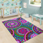 Purple Teal Circle Mandala Print Area Rug GearFrost