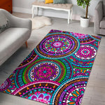 Purple Teal Circle Mandala Print Area Rug GearFrost