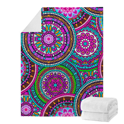 Purple Teal Circle Mandala Print Blanket