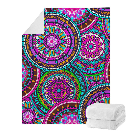 Purple Teal Circle Mandala Print Blanket