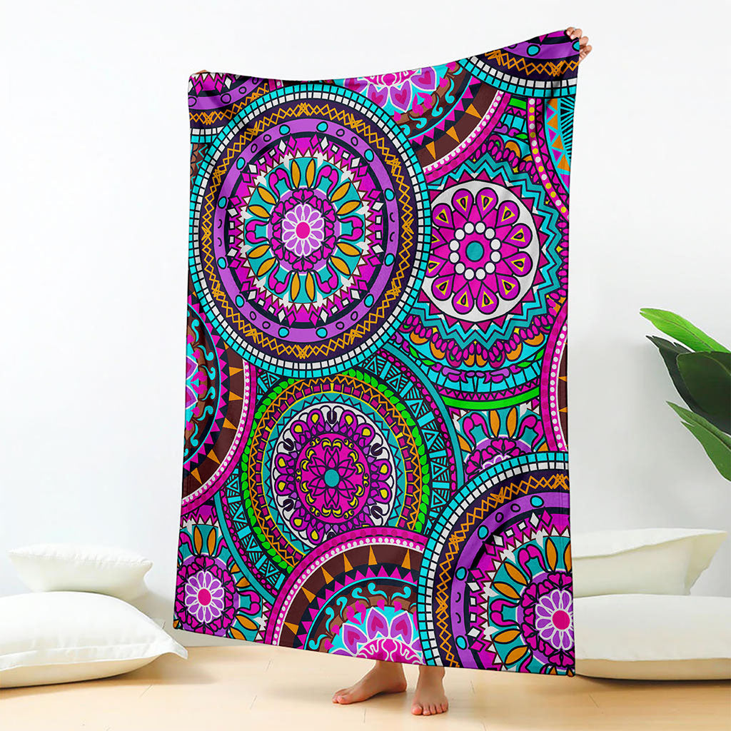 Purple Teal Circle Mandala Print Blanket