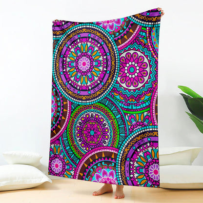 Purple Teal Circle Mandala Print Blanket