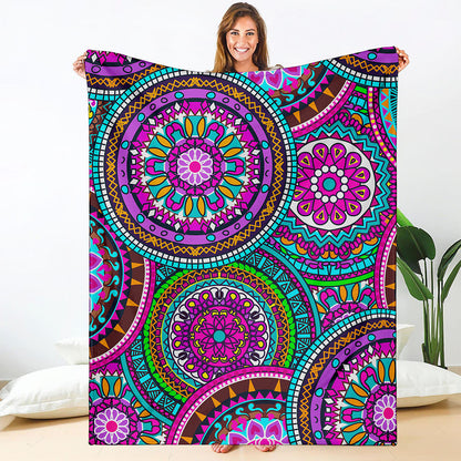Purple Teal Circle Mandala Print Blanket