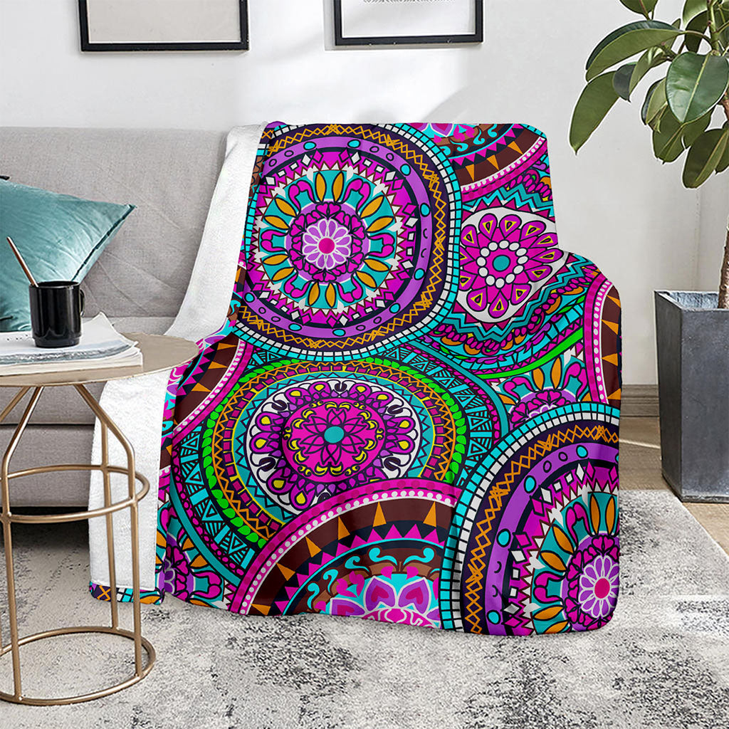 Purple Teal Circle Mandala Print Blanket