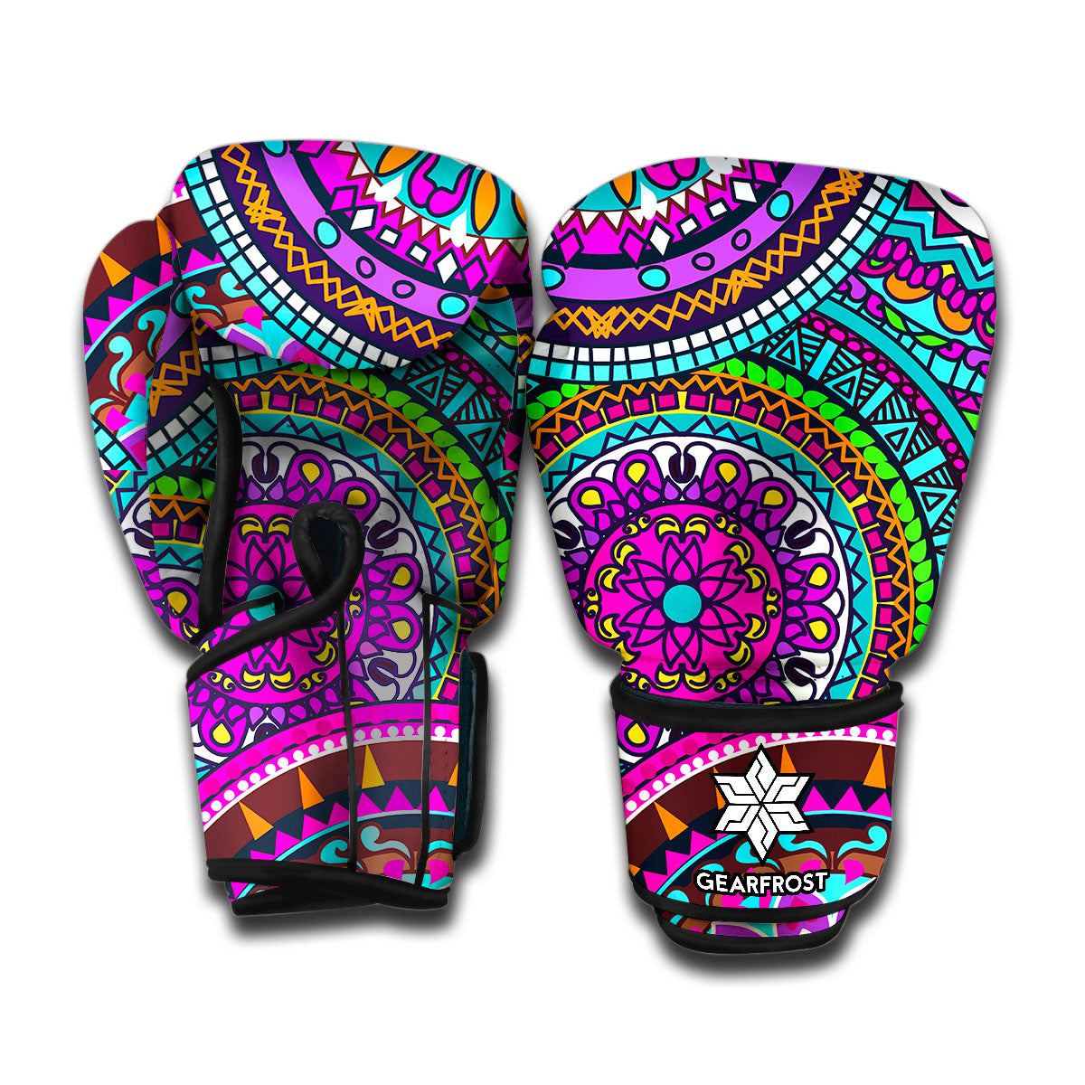 Purple Teal Circle Mandala Print Boxing Gloves