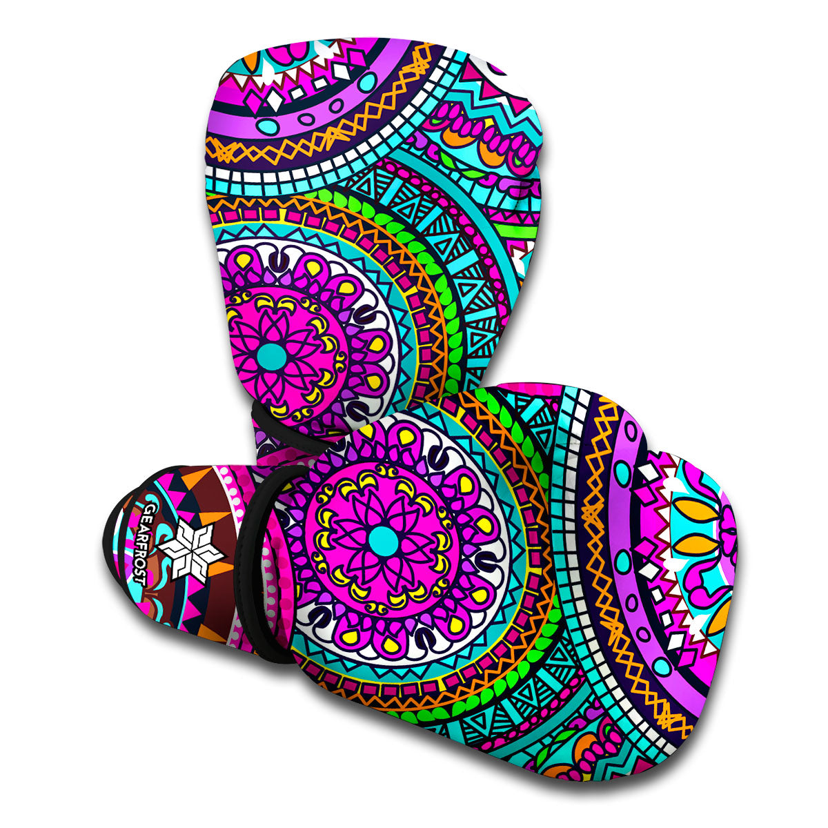 Purple Teal Circle Mandala Print Boxing Gloves
