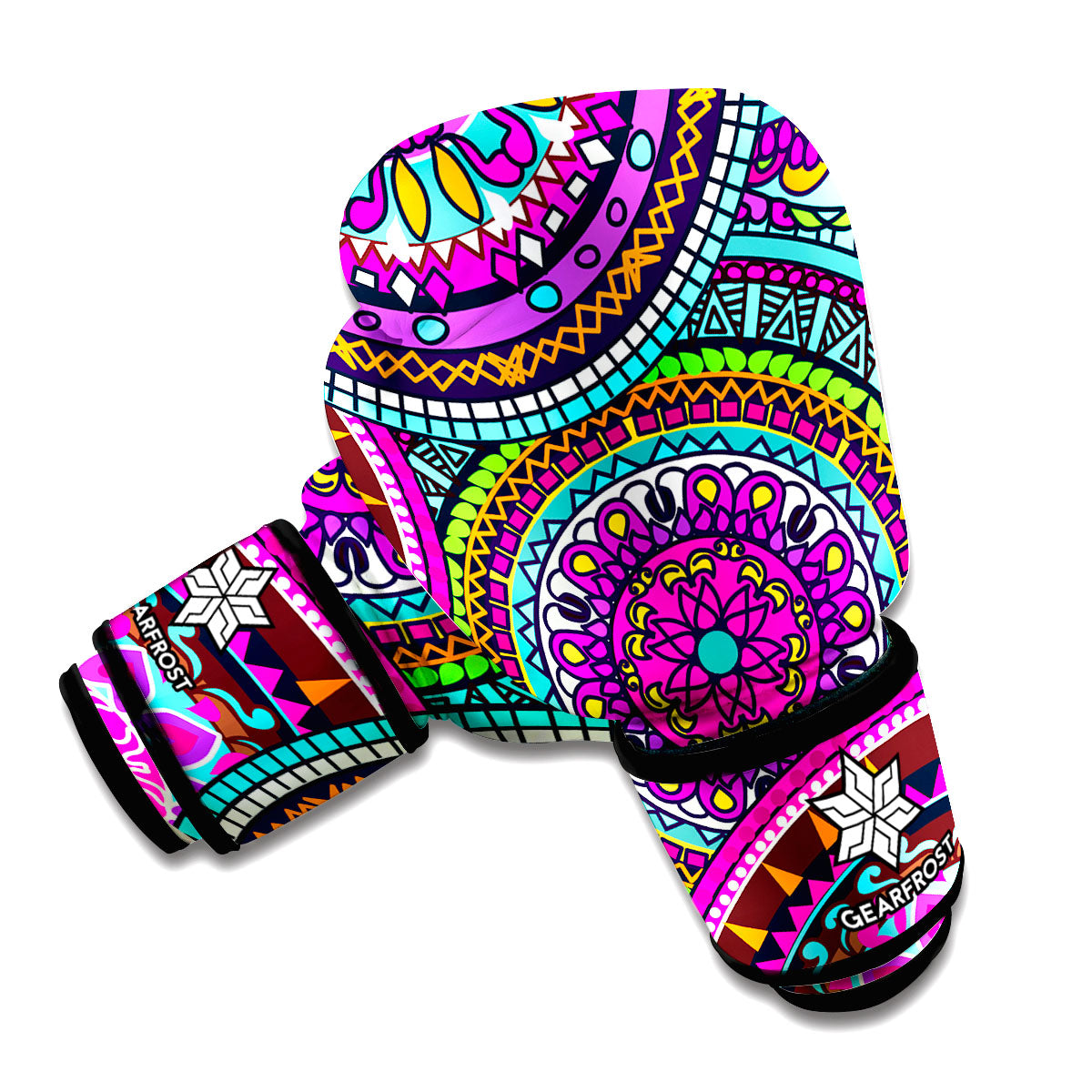 Purple Teal Circle Mandala Print Boxing Gloves