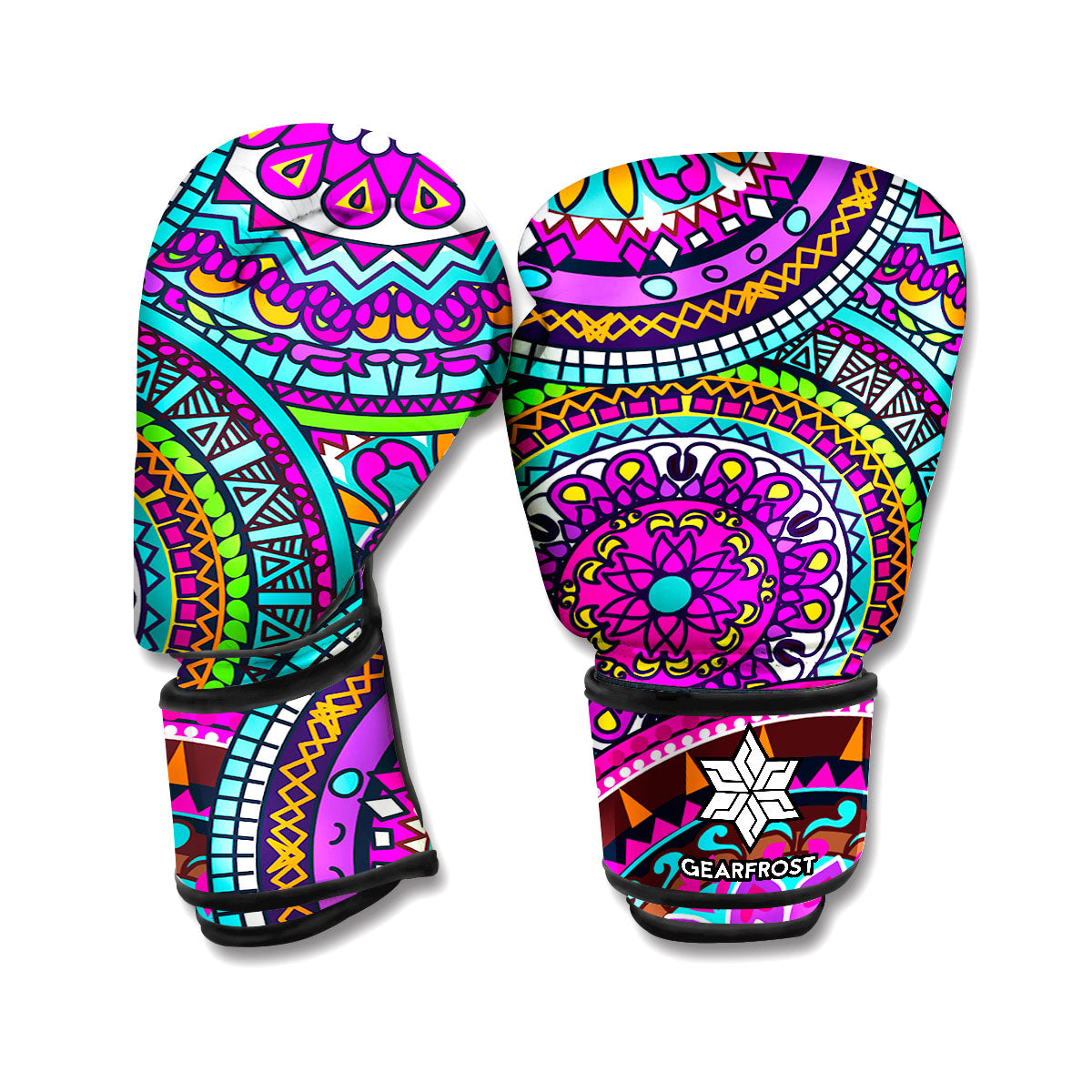 Purple Teal Circle Mandala Print Boxing Gloves
