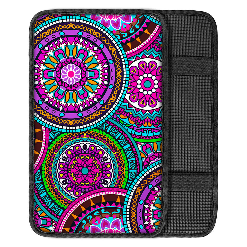 Purple Teal Circle Mandala Print Car Center Console Cover