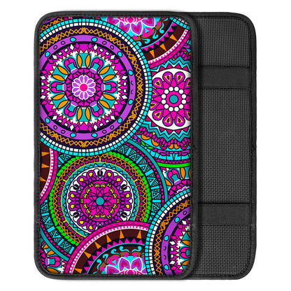Purple Teal Circle Mandala Print Car Center Console Cover