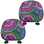 Purple Teal Circle Mandala Print Car Headrest Covers