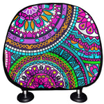 Purple Teal Circle Mandala Print Car Headrest Covers