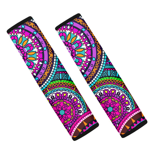 Purple Teal Circle Mandala Print Car Seat Belt Covers