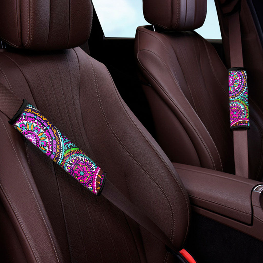 Purple Teal Circle Mandala Print Car Seat Belt Covers