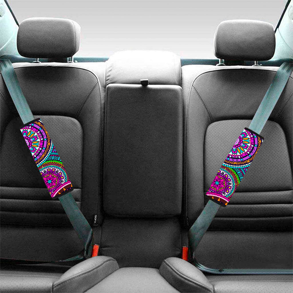 Purple Teal Circle Mandala Print Car Seat Belt Covers