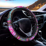 Purple Teal Circle Mandala Print Car Steering Wheel Cover