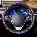 Purple Teal Circle Mandala Print Car Steering Wheel Cover