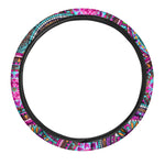 Purple Teal Circle Mandala Print Car Steering Wheel Cover